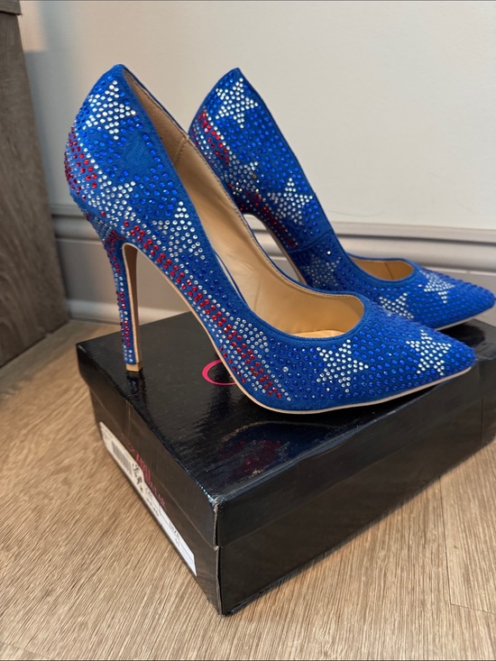 Shoes - Blue Crystal Star Embellished Stiletto Pumps - Women